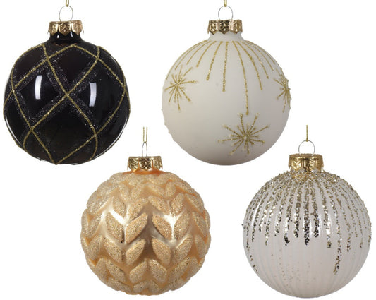 Mix Patterned Glass Baubles, 4 Assorted