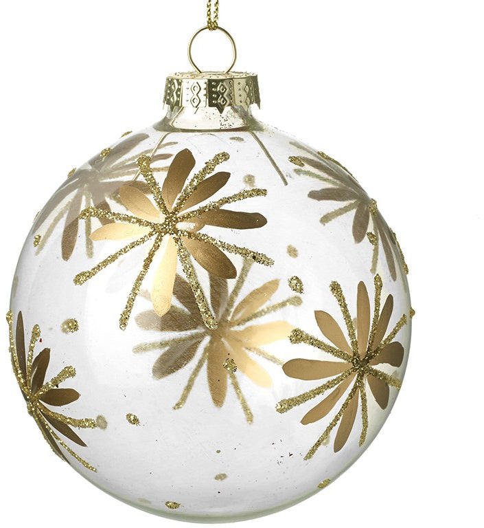 Glass Bauble W/Gold Flower