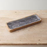 Mango Wood Tray with Dark Grey Glaze & Embossed Stars