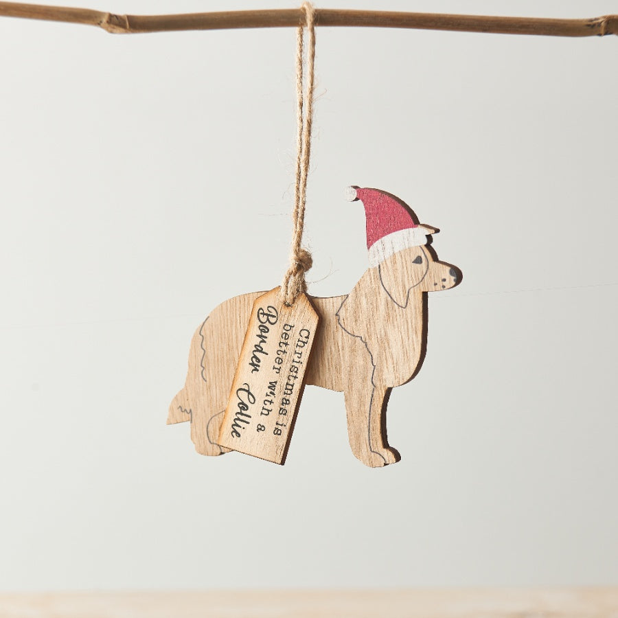 Christmas Border Collie Wooden Silhouette Hanger