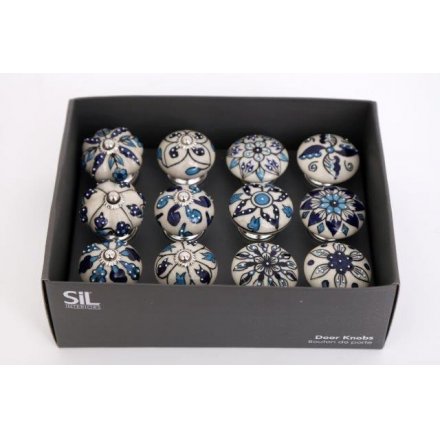 Blue & White Patterned Doorknobs