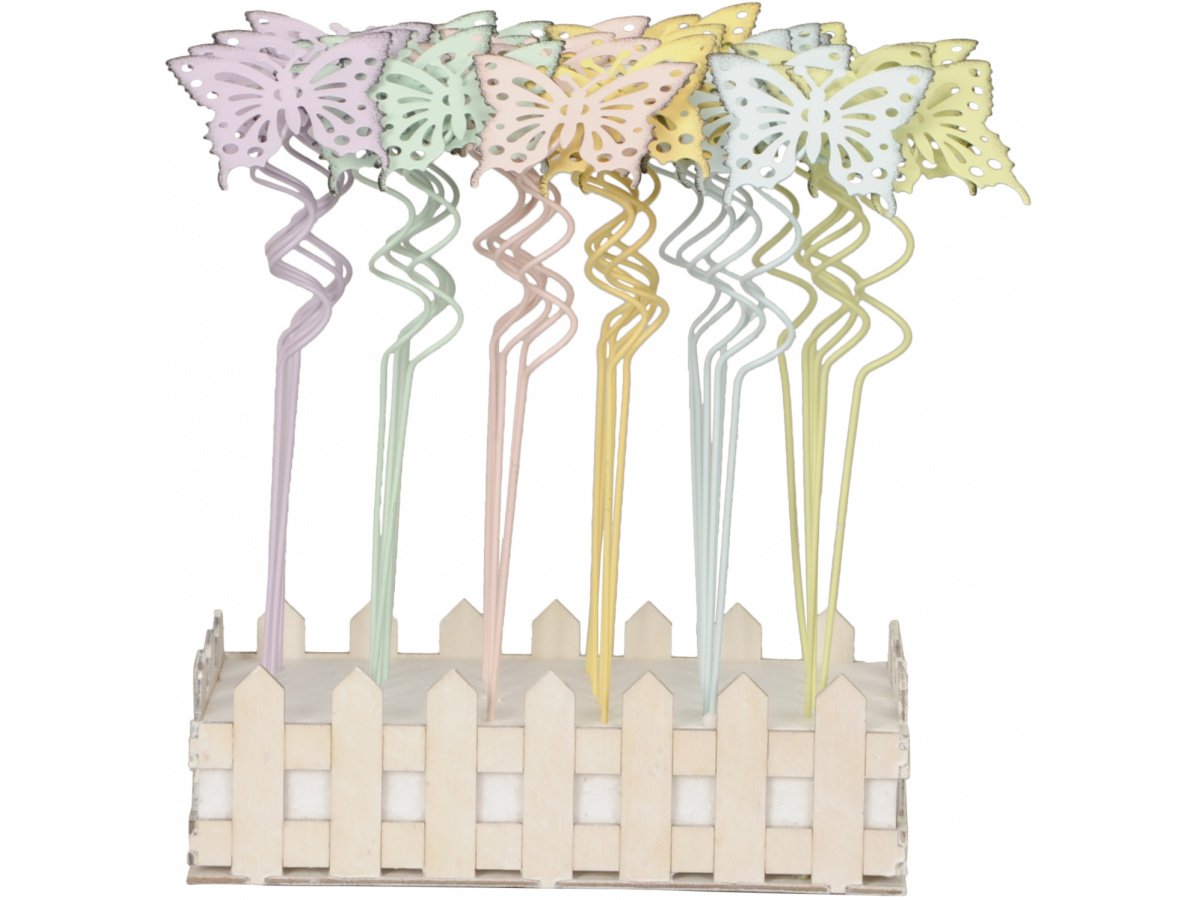 Colorful Butterfly Metal Garden Stakes 23cm CDU