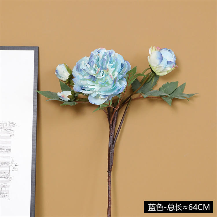 Artificial Flowers Fake Peony Silk Bouquet-Blue