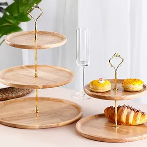 Solid wood wooden fruit tray, household double layer cake rack, dessert rack, commercial display rack, candy tray