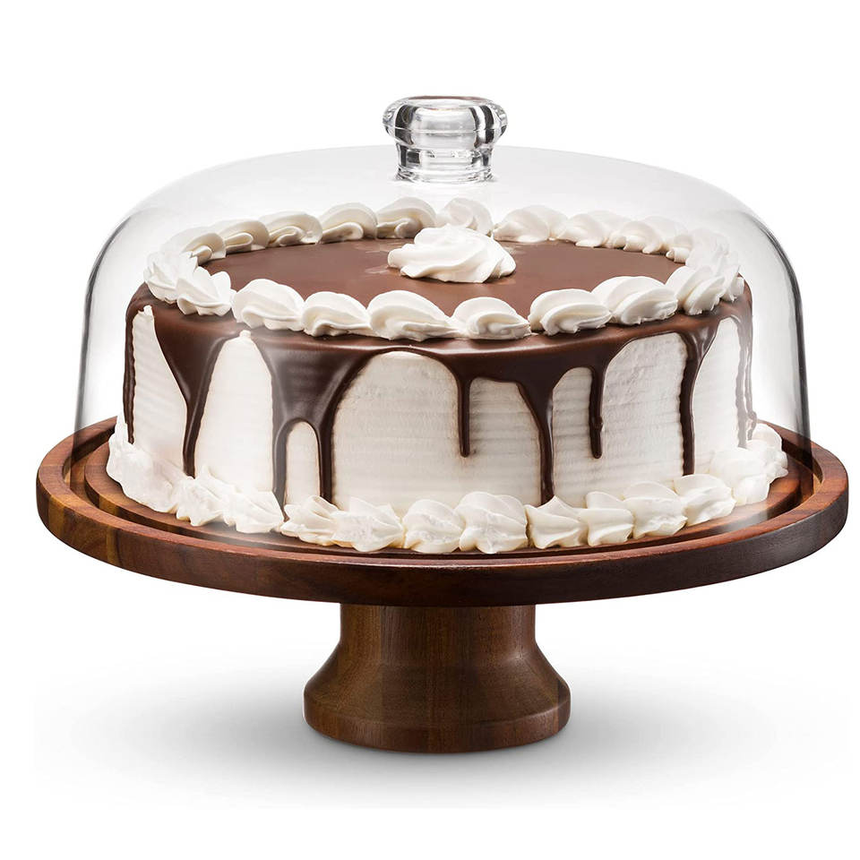 Cake Stand Cake Plate Server Platter with Dome, Acacia Wood wooden candle stick