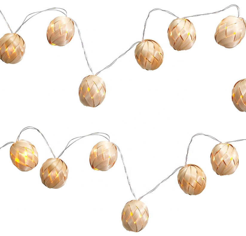 Christmas light led Bamboo Touch Ball String Lights holiday Bamboo Woven Decorative String Lights