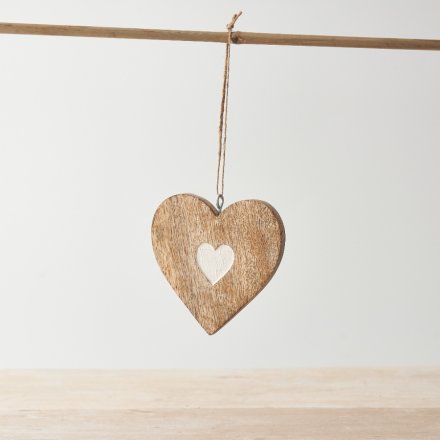 Hanging Heart with Whitewashed Detail, 10cm