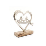 HEART AND BIRD WOOD PLAQUE, 18CM