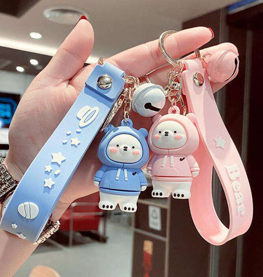 Cartoon cute 3D bear keychain soft rubber bag accessories charms phone charms