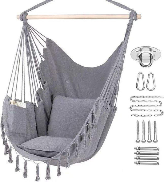 Comfortable Hammock Chair with Soft Cushions - Indoor/Outdoor Hanging Swing Seat for Relaxation and Leisure - Sturdy Cotton Fabric, Includes Hanging Hardware