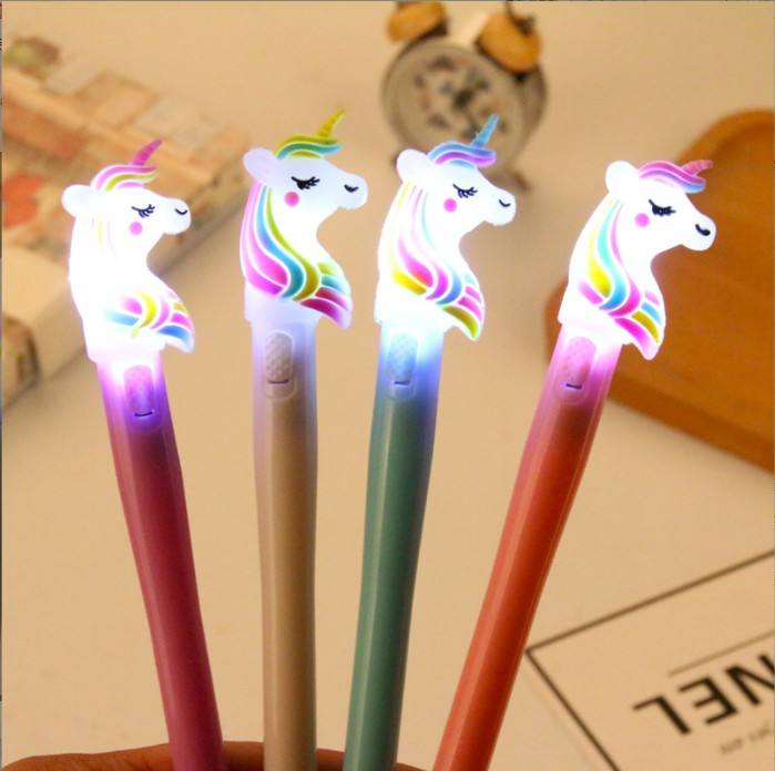 Cartoon Unicorn Gel Ink Pens children's gel pen with Light