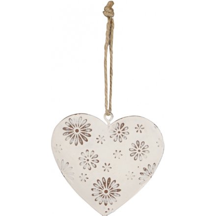 Hanging Metal Heart White, 7cm