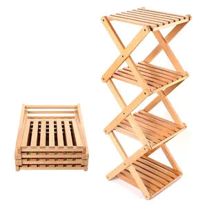 Folding kitchen storage rack Solid wood storage rack Storage shoe rack Multi layer flower rack Bedroom storage rack