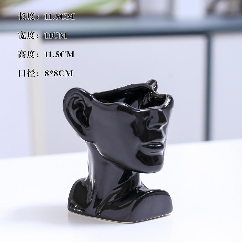 New design human Half face flower pot desktop ceramic succulent