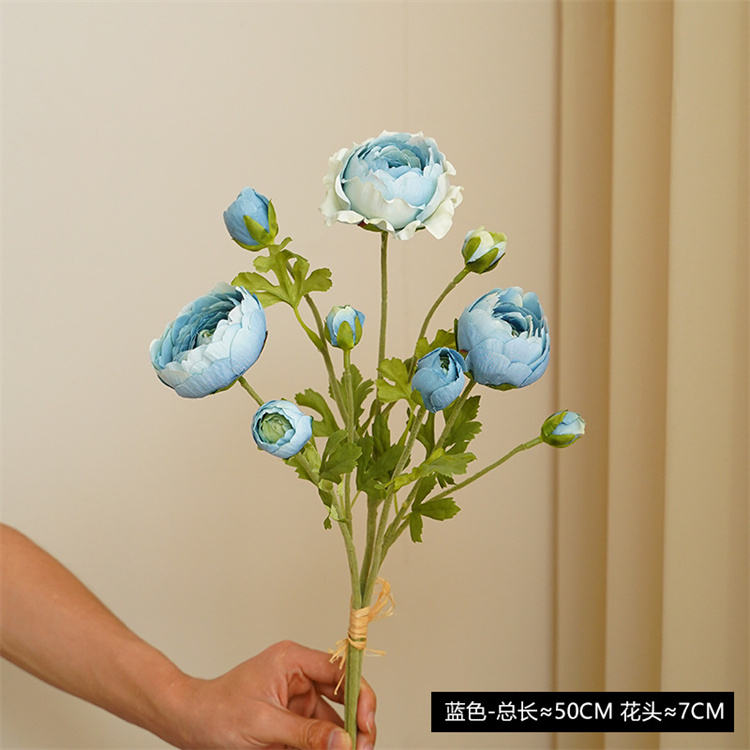 Artificial Peony Silk Fake Flower Bouquets-Blue