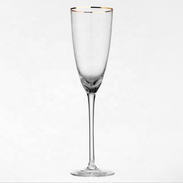 260ml Hammer Champagne Glass Clear with Gold Rim