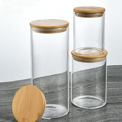 Cylinder storage jar with bamboo lid