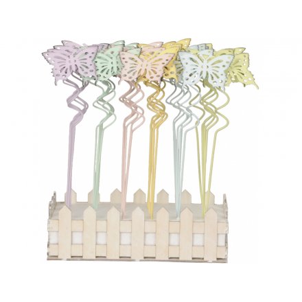 PASTEL BUTTERFLY METAL GARDEN STAKES 23CM CDU