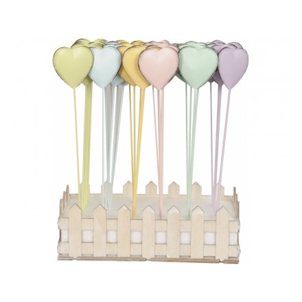 PASTEL HEART METAL GARDEN STAKES 20CM CDU