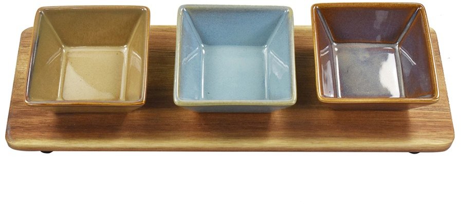 Square Dishes & Wood Tray S3