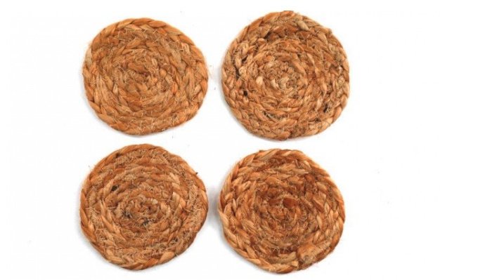 Woven Jute Coasters, Set 4