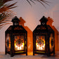 Black antique metal wind candle lantern – vintage retro hanging lantern with rusted metal & glass, classic design with handle for easy carrying, perfect for home décor, outdoor lighting, weddings, and rustic-themed settings.