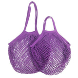 35X36CM Long Handle Purple Color 100% Cotton Mesh Grocery String Shopping Mesh Bags