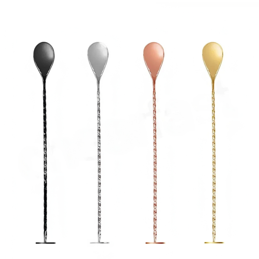 Stylish Silver Cocktail Mixing Spoon Set of 2 - Reusable Stainless Steel, Ideal for Mixing Drinks, Available in Gold, Silver, Rose Gold, and Black